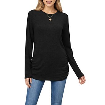 Women's Long Sleeve Crew Neck Top with Relaxed Fit and Soft Knit Fabric