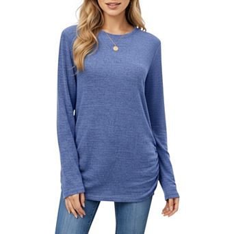 Women's Long Sleeve Crew Neck Top with Relaxed Fit and Soft Knit Fabric