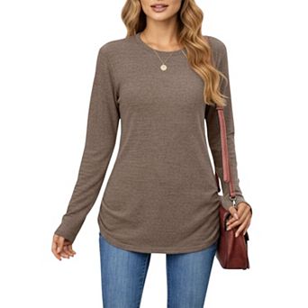 Women's Long Sleeve Crew Neck Top with Relaxed Fit and Soft Knit Fabric