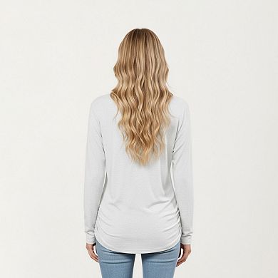 Women's Long Sleeve V-Neck Top with Ruched Side Detailing