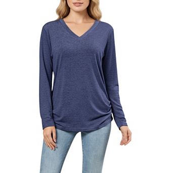 Women's Long Sleeve V-Neck Top with Ruched Side Detailing