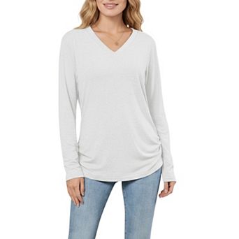 Women's Long Sleeve V-Neck Top with Ruched Side Detailing
