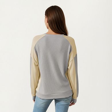 Women's Long Sleeve Colorblock Pullover Top with Crew Neck and Relaxed Fit