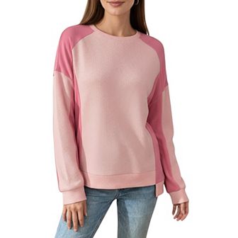 Women's Long Sleeve Colorblock Pullover Top with Crew Neck and Relaxed Fit