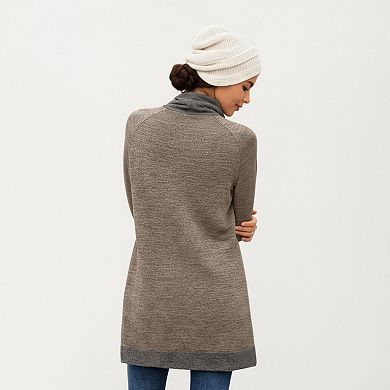 Women's Long Sleeve Cowl Neck Top with Contrast Cuffs and Hem