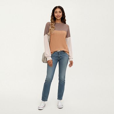 Women's Long Sleeve Colorblock Pullover Top with Crew Neck and Relaxed Fit