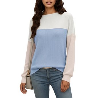 Women's Long Sleeve Colorblock Pullover Top with Crew Neck and Relaxed Fit