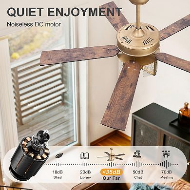 52-Inch ceiling fan, bulb holders, DC motor, 5&10" downrods, 6-speed remote