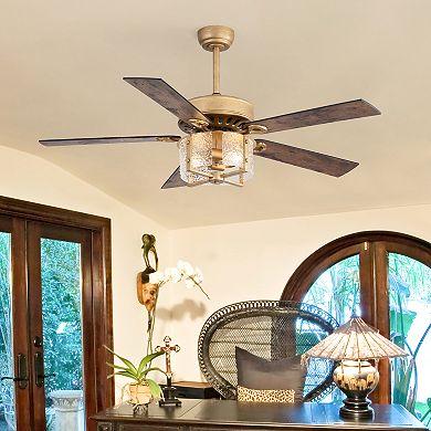 52-Inch ceiling fan, bulb holders, DC motor, 5&10" downrods, 6-speed remote