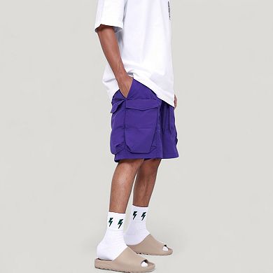 Men's Multi-Pocket Drawstring Waist Relaxed Fit Casual Cargo Shorts with Zipper Details
