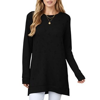 Women's Long Sleeve Oversized Pullover Top with High-Low Hem and Relaxed Fit