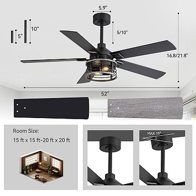 52-Inch Ceiling Fan with Light, Reversible Blades, Remote Control, DC Motor, Includes 2 Downrods