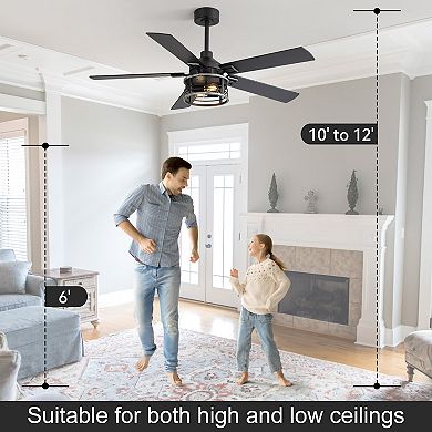 52-Inch Ceiling Fan with Light, Reversible Blades, Remote Control, DC Motor, Includes 2 Downrods
