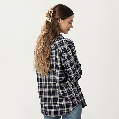 Women's Long Sleeve Plaid Button-Up Shirt with Chest Pockets