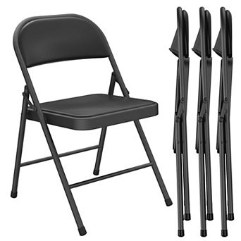 Folding Chair 4 Pack Comfy PU Leather Padded Folding Chairs for Outside and Indoor
