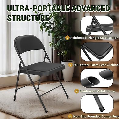 Folding Chair 4 Pack Comfy PU Leather Padded Folding Chairs for Outside and Indoor