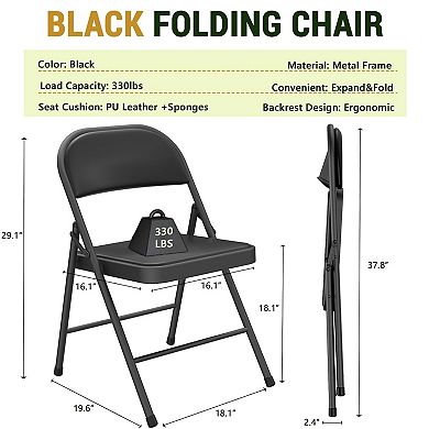 Folding Chair 4 Pack Comfy PU Leather Padded Folding Chairs for Outside and Indoor