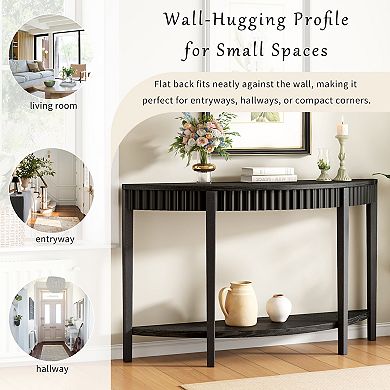55" Half Moon Entryway Console Table with Wood Veneer and Open Shelf