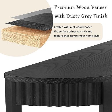 55" Half Moon Entryway Console Table with Wood Veneer and Open Shelf