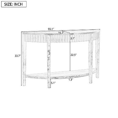 55" Half Moon Entryway Console Table with Wood Veneer and Open Shelf