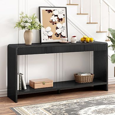 3 Drawer Round Edge Design Console Table with Vertical Slats