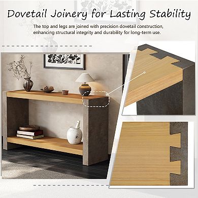 Vintage Console Table with Dovetail Joinery and Distressed Wood Veneer Finish