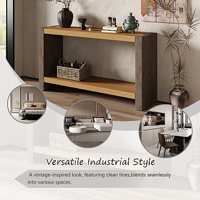 Vintage Console Table with Dovetail Joinery and Distressed Wood Veneer Finish