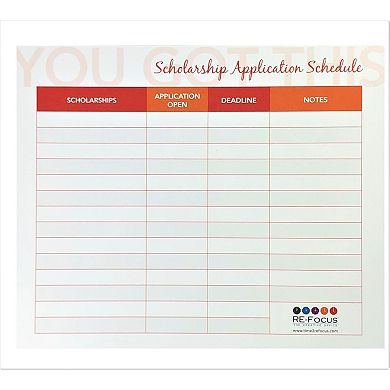 RE-FOCUS THE CREATIVE OFFICE College/University & Scholarship Timeline/Organizer/Planner, 6 count