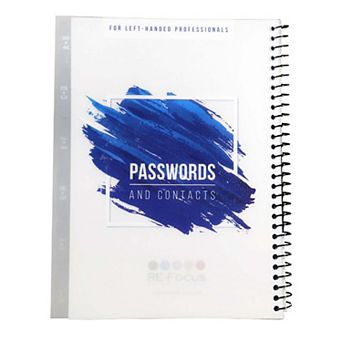 RE-FOCUS THE CREATIVE OFFICE Left-Handed Password Log Book, Blue, 7.5 in x 10 in 96 Pages