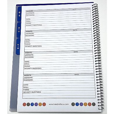 RE-FOCUS THE CREATIVE OFFICE Left-Handed Password Log Book, Blue, 7.5 in x 10 in, 96 Pages