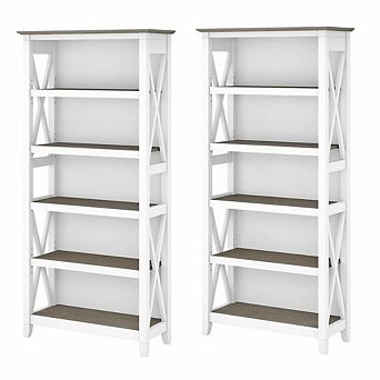 Key West 5 Shelf Bookcase Set in Pure White and Shiplap Gray