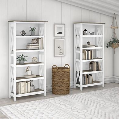 Key West 5 Shelf Bookcase Set in Pure White and Shiplap Gray