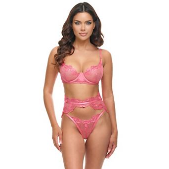 Women's Oh La La Cheri Alicia Lace Bra, Garter Belt & Thong Lingerie Set 41-12075