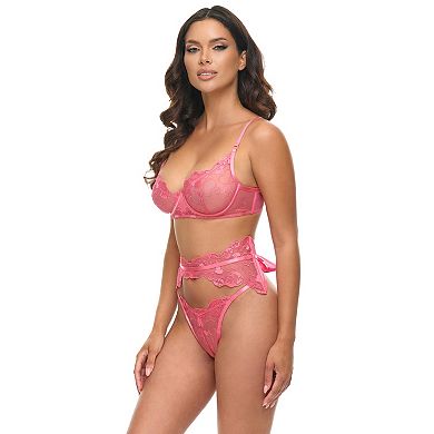 Women's Oh La La Cheri Alicia Lace Bra, Garter Belt & Thong Lingerie Set 41-12075