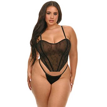 Women's Plus Oh La La Cheri Paris Sheer Velvet Bustier Teddy 61-11976X