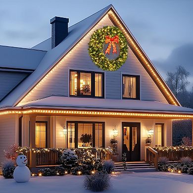 120cm Pre-Lit Christmas Wreath - LED Lights with Bow, Indoor/Outdoor Decor