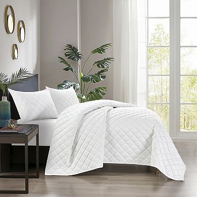 Pointehaven Oversized Diamond Design Velvet Quilt Set
