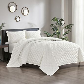 Pointehaven Oversized Diamond Design Velvet Quilt Set