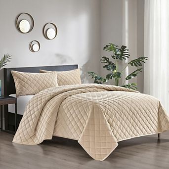 Pointehaven Oversized Diamond Design Velvet Quilt Set