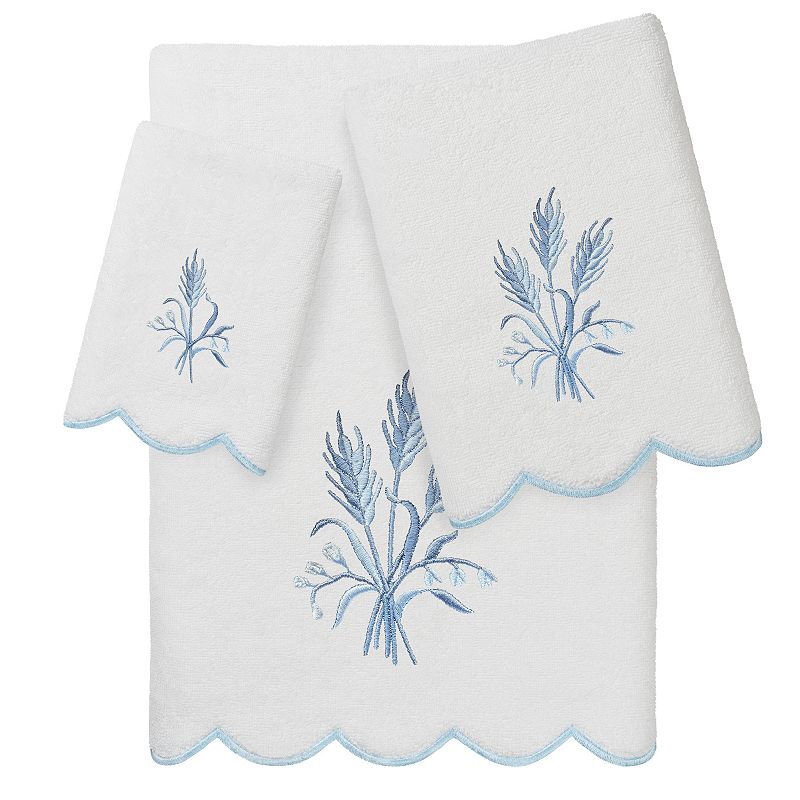Linum Home Textiles Scallop Embellished Towel, White Blue