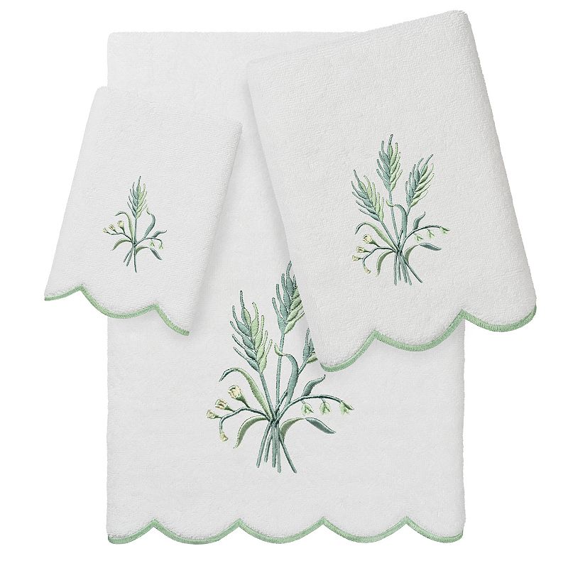 Linum Home Textiles Scallop Embellished Towel, White Green