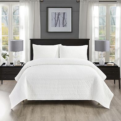 Pointehaven Oversized Channel Design Velvet Quilt Set