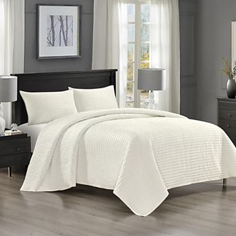 Pointehaven Oversized Channel Design Velvet Quilt Set