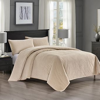 Pointehaven Oversized Channel Design Velvet Quilt Set