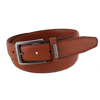 Bill Blass Men's Stretch Leather Dress Belt with Brushed Gunmetal Buckle