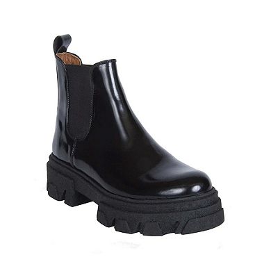 Women's Chelsea Shinny Black Leather Boots By URBNKICKS