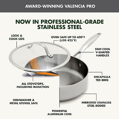 GreenPan Valencia Pro Stainless Steel 5-qt. Sauté Pan with Lid