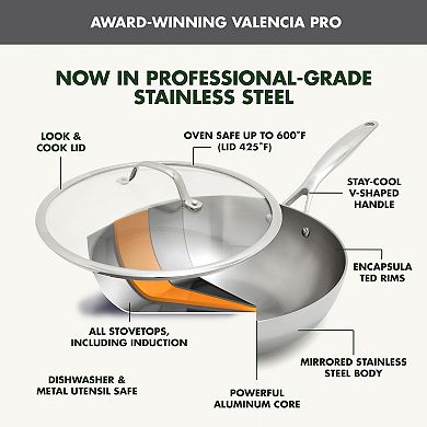 GreenPan Valencia Pro Stainless Steel 12-Inch Wok with Lid