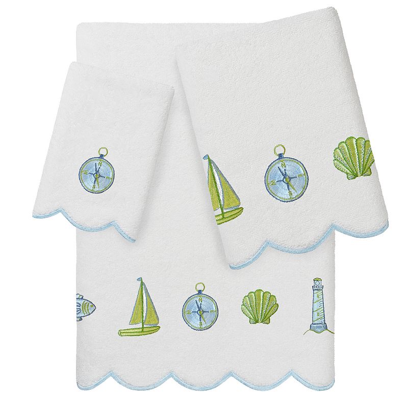 Linum Home Textiles Scallop Embellished Towel, White Blue