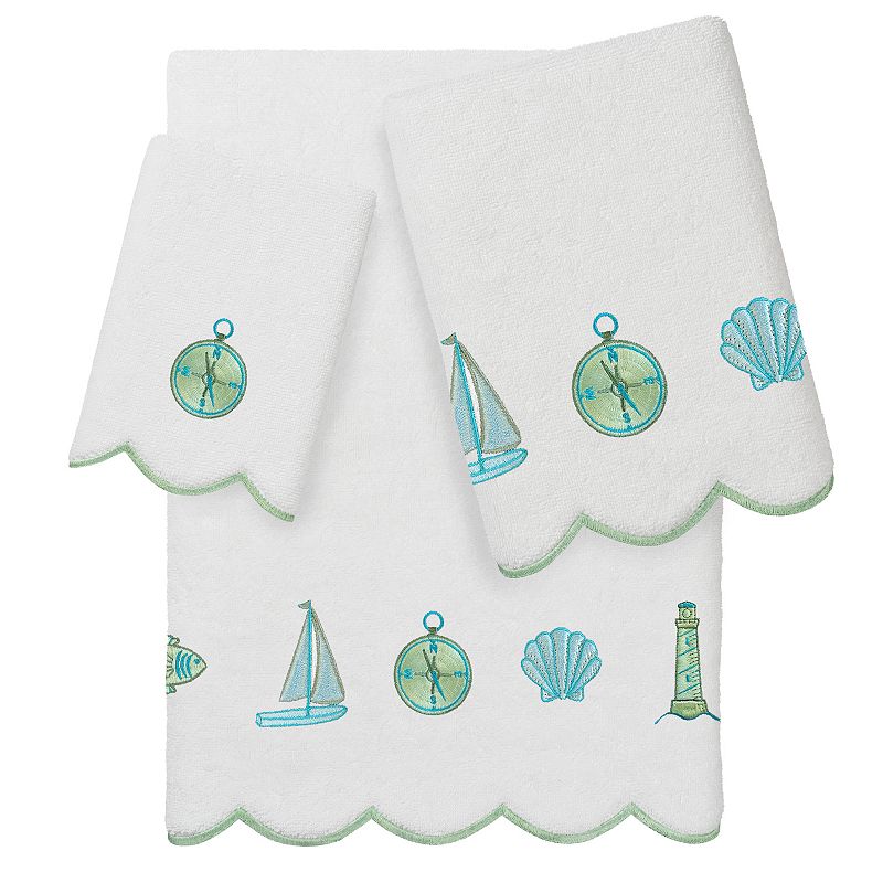 Linum Home Textiles Scallop Embellished Towel, White Green